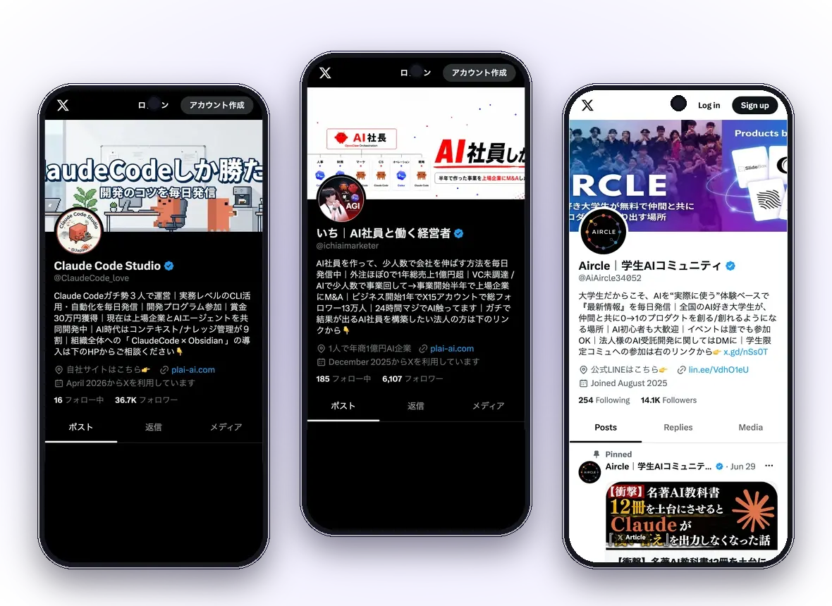 PLai公式ホームページに掲載しているX運用の実物